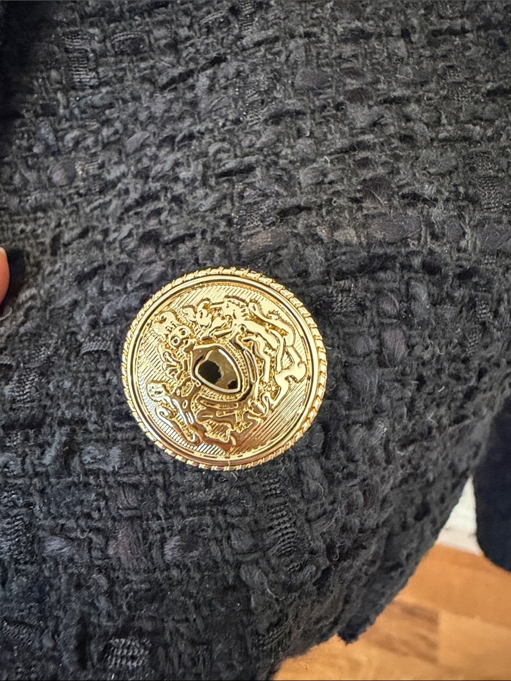 Zara Black Textured Double-Breasted Blazer with Gold Buttons - Picture 3 of 7